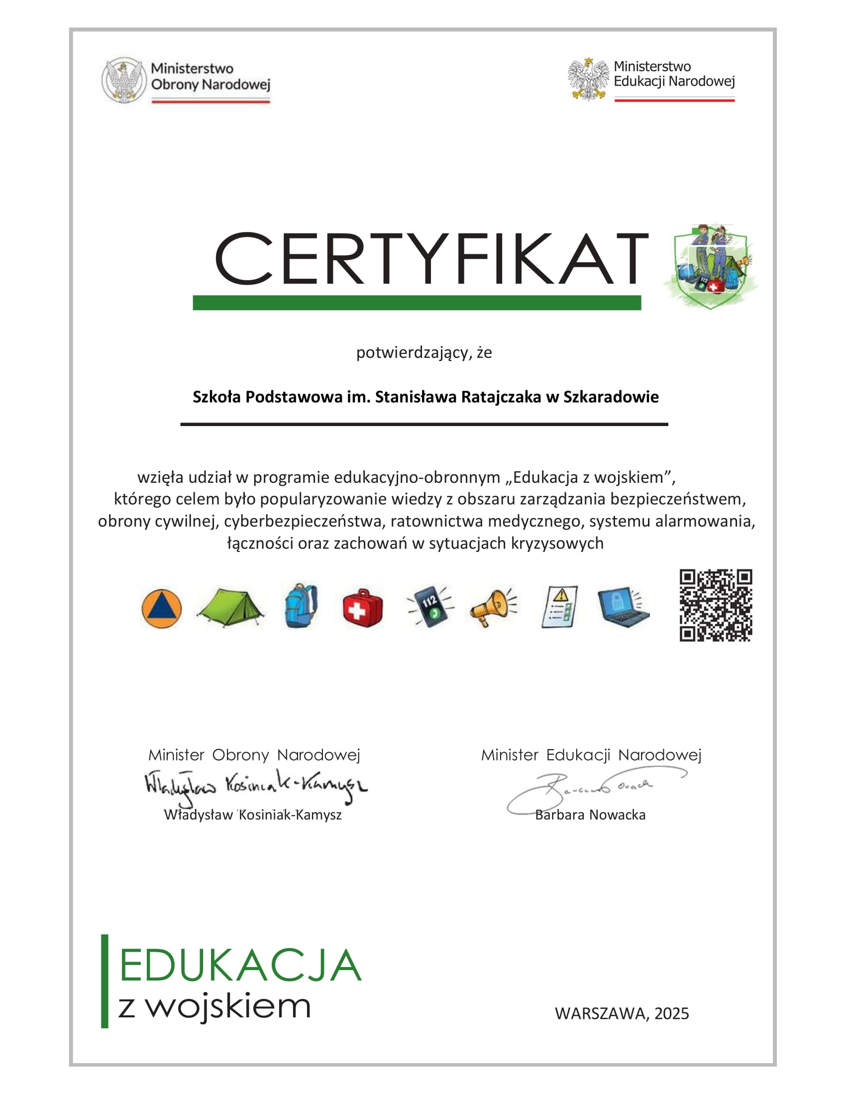 Certyfikat Edukacja z wojskiem 1